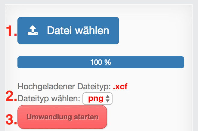 Anleitung XCF Dateien online in PNG konvertieren